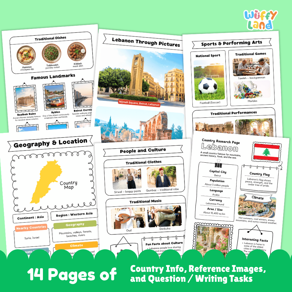 Lebanon Country Research Project Worksheets