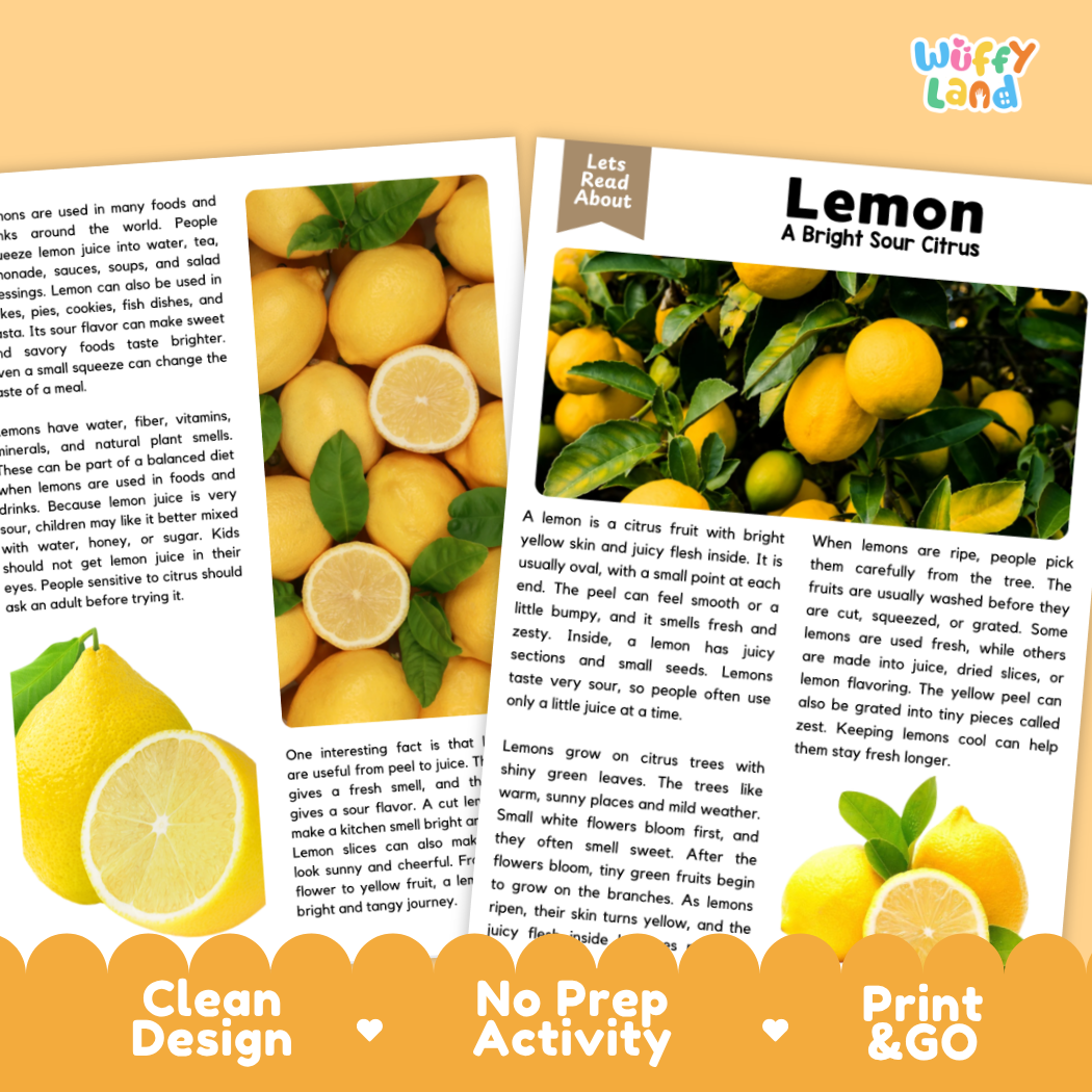 Teacher answer key page showing complete question solutions for lemon reading comprehension practice