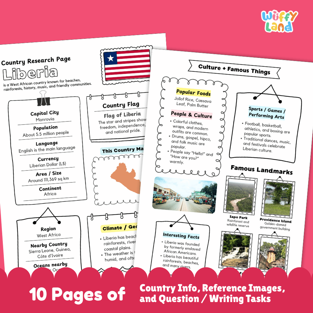 Liberia Country Research Project Printable Worksheets and Activities