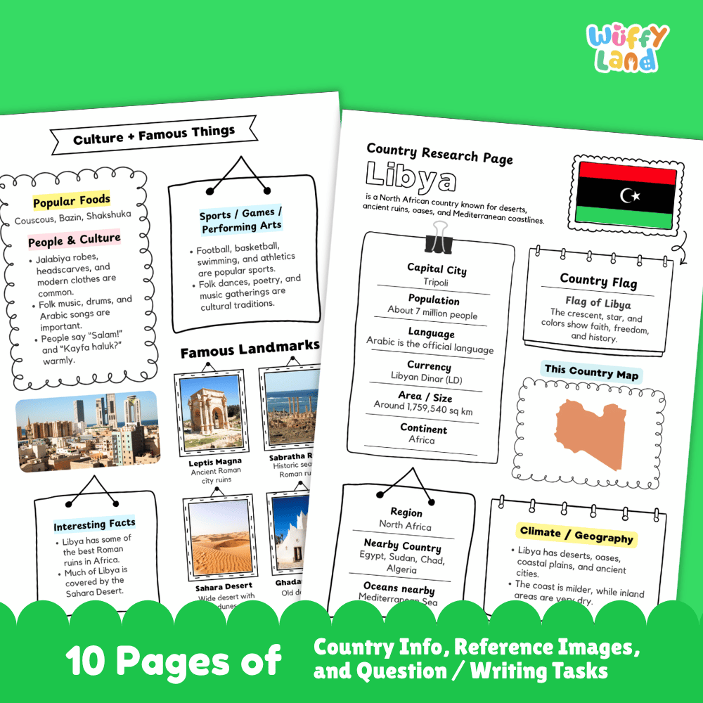 Libya Country Research Project Worksheets and Activity Pages