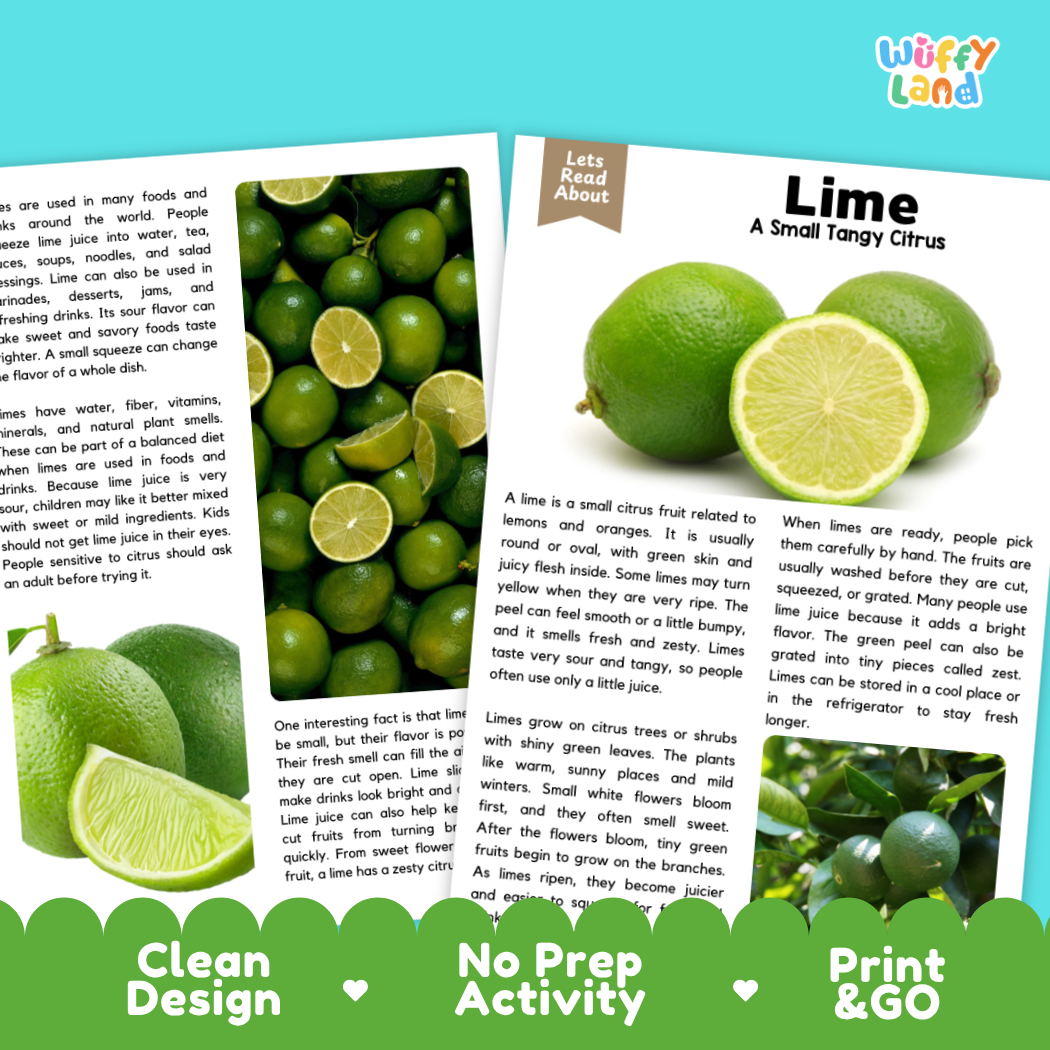 Teacher answer key page showing complete question solutions for lime reading comprehension practice