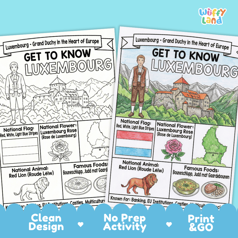 Luxembourg Geography Coloring Poster and Fact Sheet Printable Worksheets