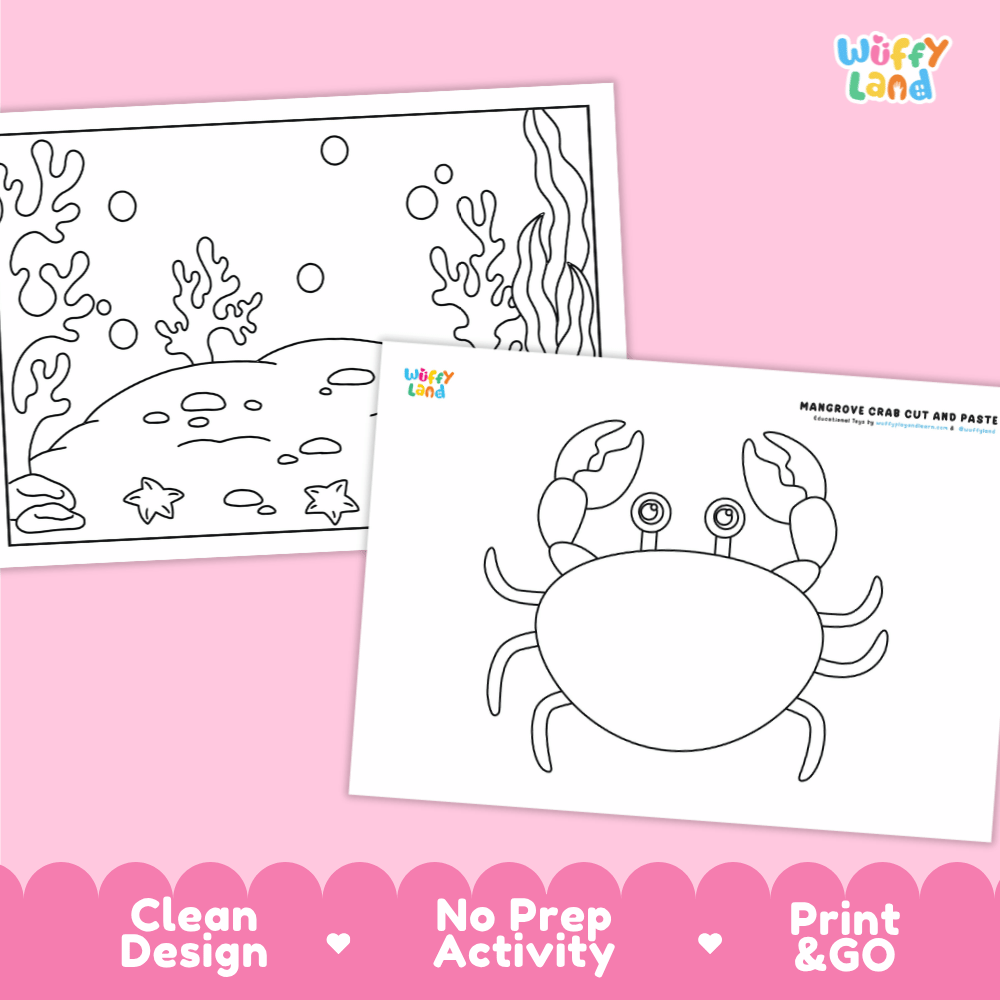 Mangrove Crab Cut and Paste Craft and Coloring Activity Worksheets