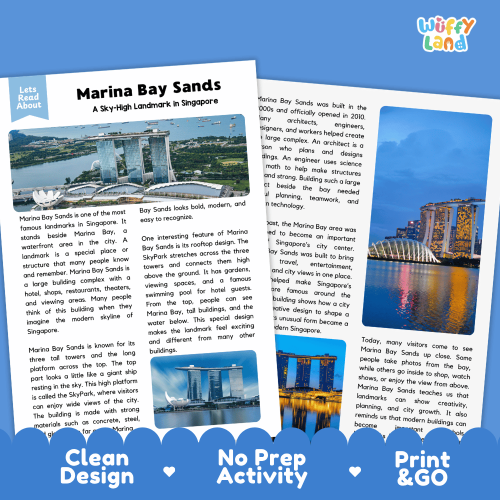 Marina Bay Sands Landmark Reading Passages and Comprehension Worksheets