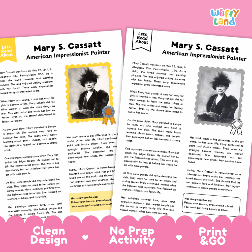 Mary Cassatt Biography Reading Passage and Writing Activity Worksheets