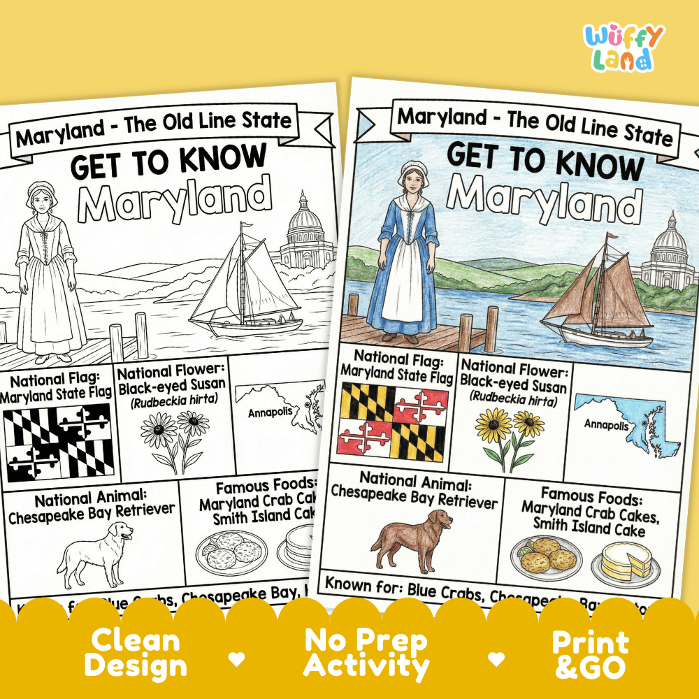 Maryland Geography Coloring Poster Worksheets