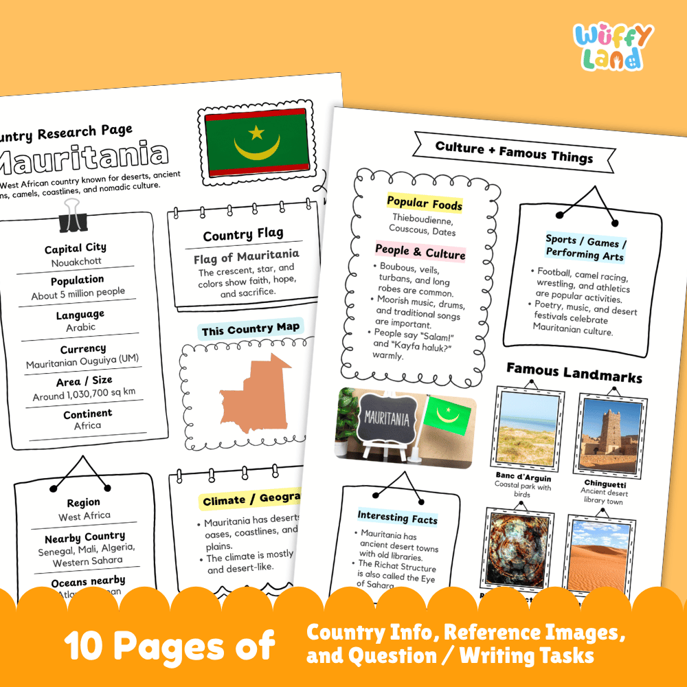 Mauritania Country Research Project Printable Worksheets and Activities