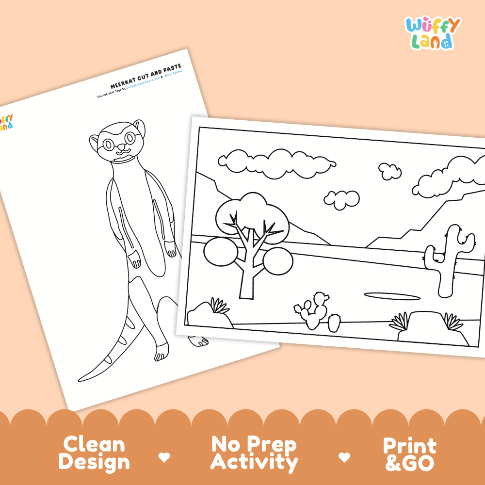 Meerkat Cut and Paste Craft and Coloring Activity Worksheets