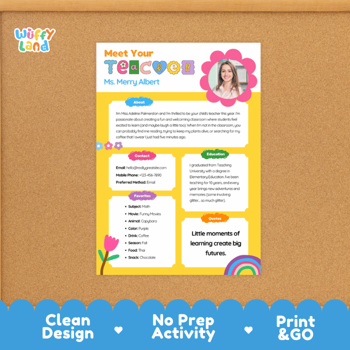 Meet the Teacher An Introduction for Your Classroom Editable Canva Printable Template