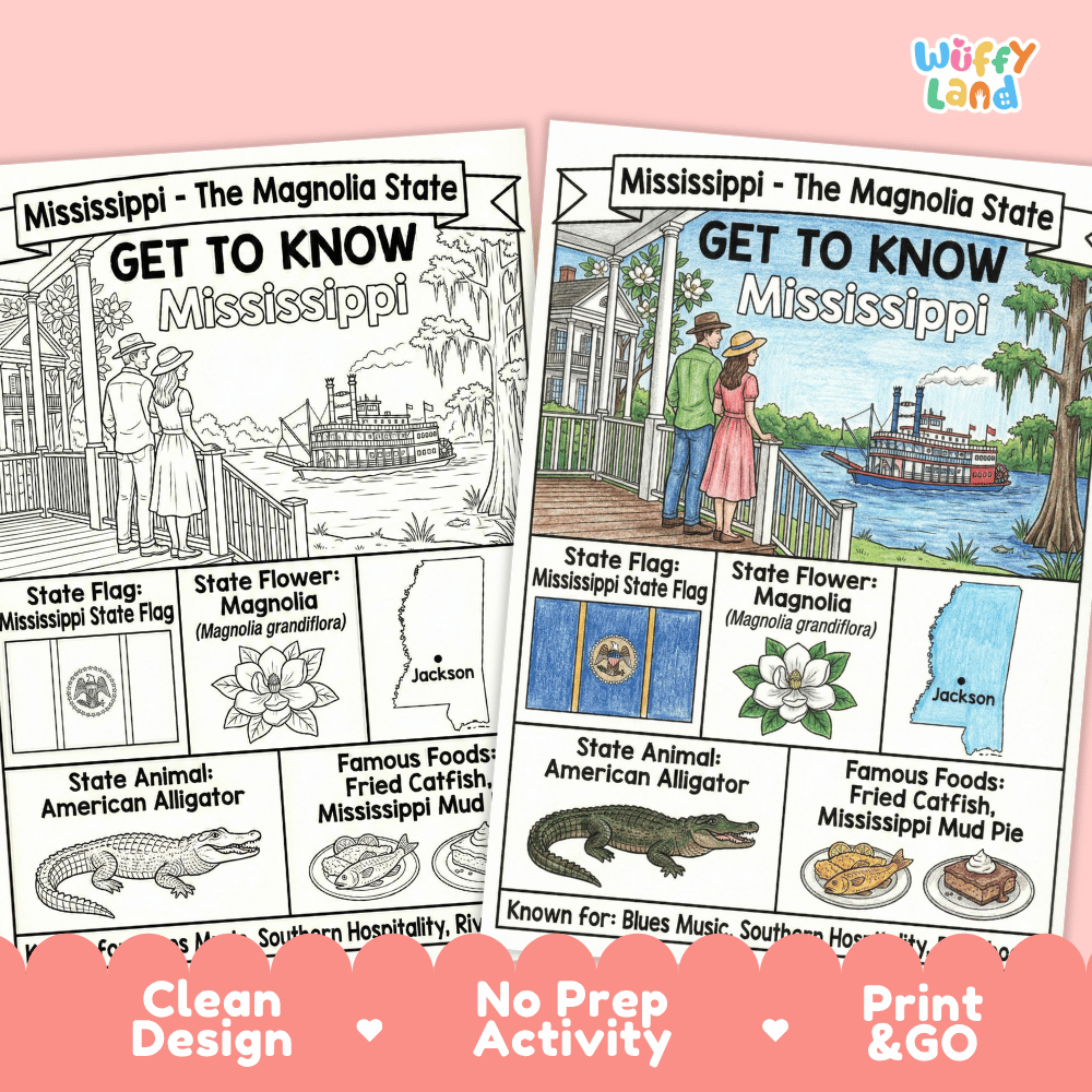 Mississippi Geography Coloring Poster Worksheets