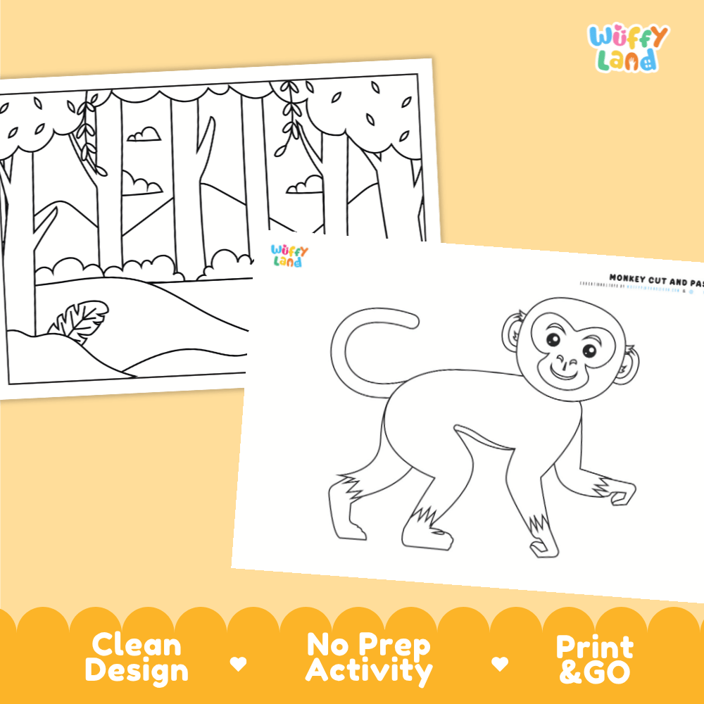Monkey Cut and Paste Craft and Coloring Activity Worksheets