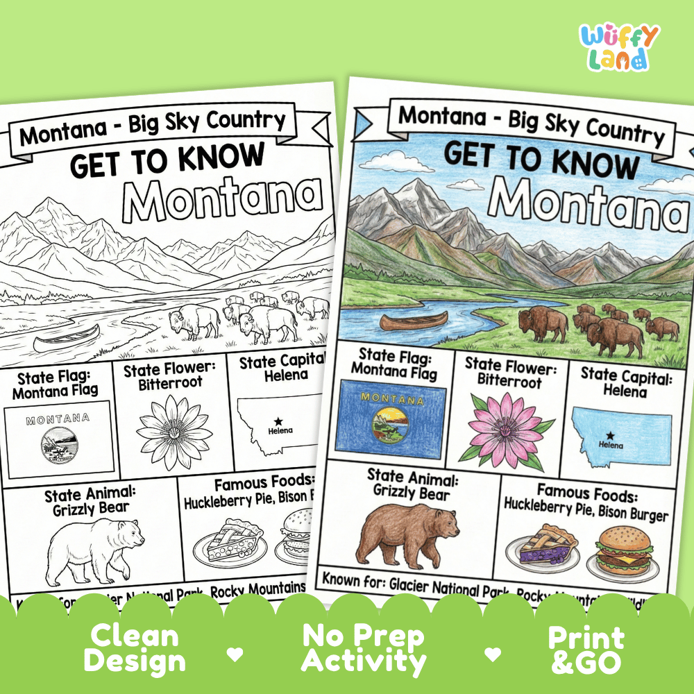 Montana Geography Coloring Poster Worksheets