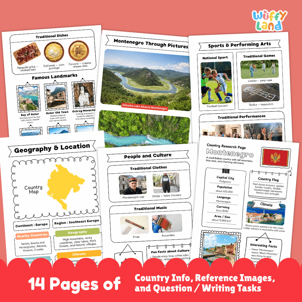 Montenegro Country Research Project | Geography Worksheets and Writing Tasks