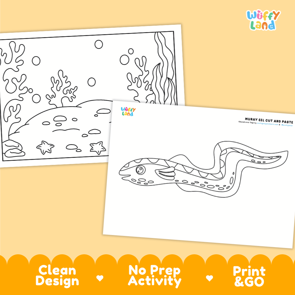 Moray Eel Cut and Paste Craft and Coloring Activity Worksheets