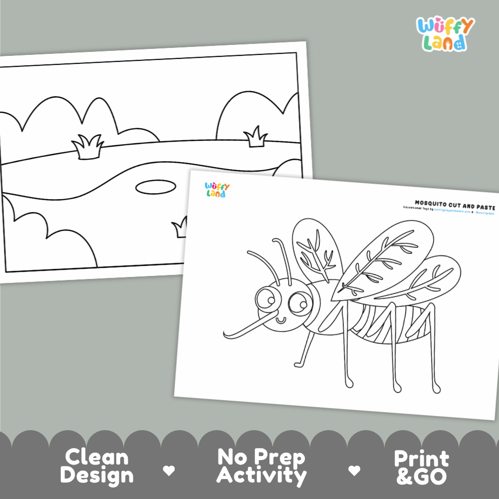 Mosquito Cut and Paste and Coloring Activity Worksheets
