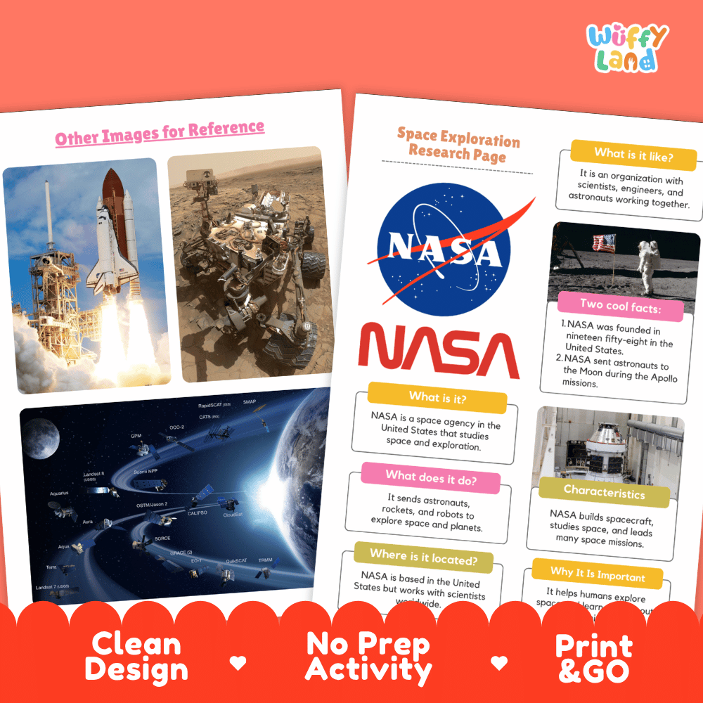 NASA Space Exploration Research Project Pages and Worksheets