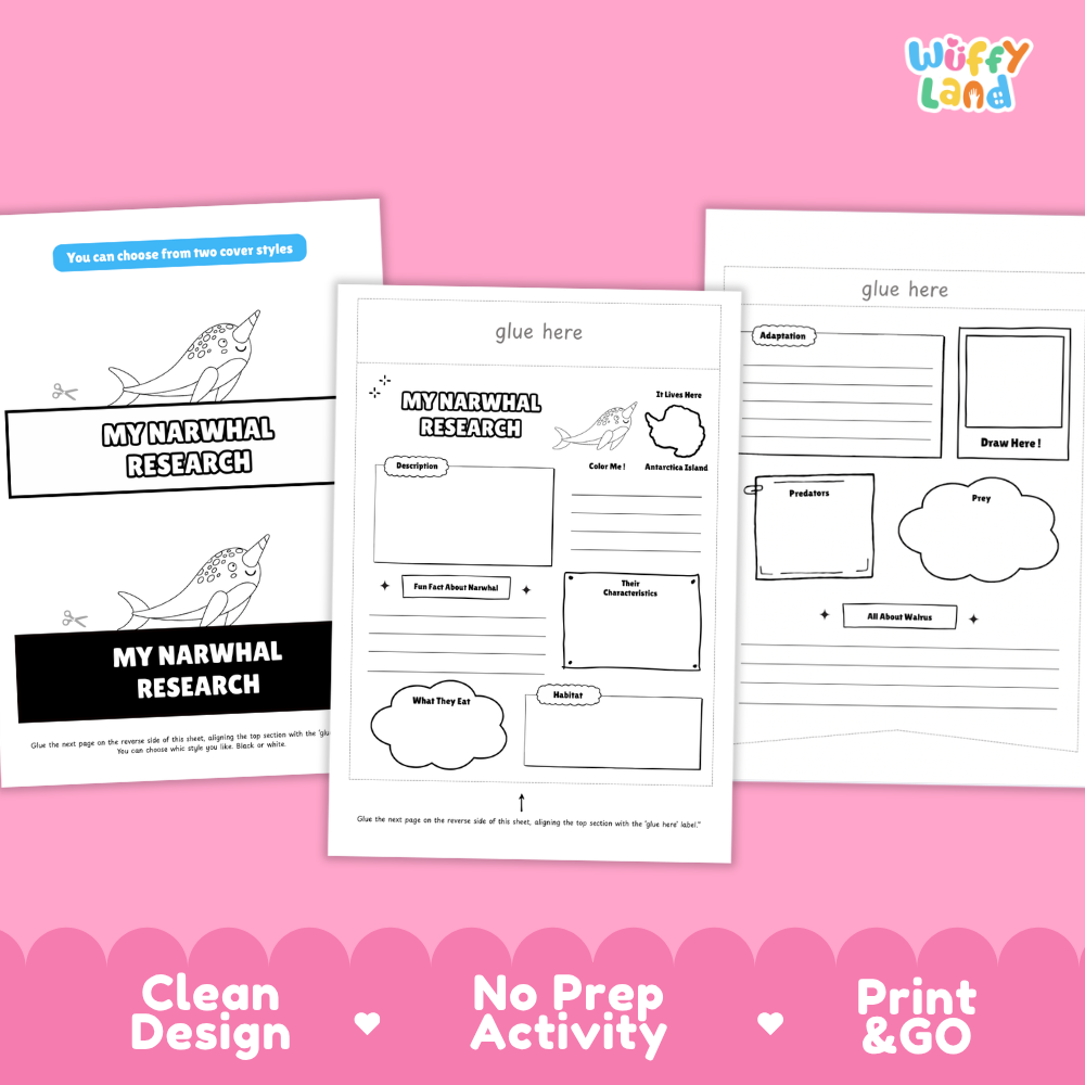 Narwhal Science and Writing Craft Activity Worksheets
