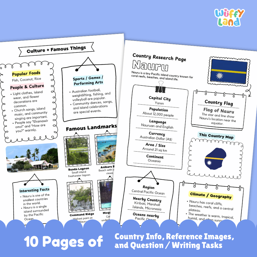 Nauru Country Research Project Worksheets and Activity Pages
