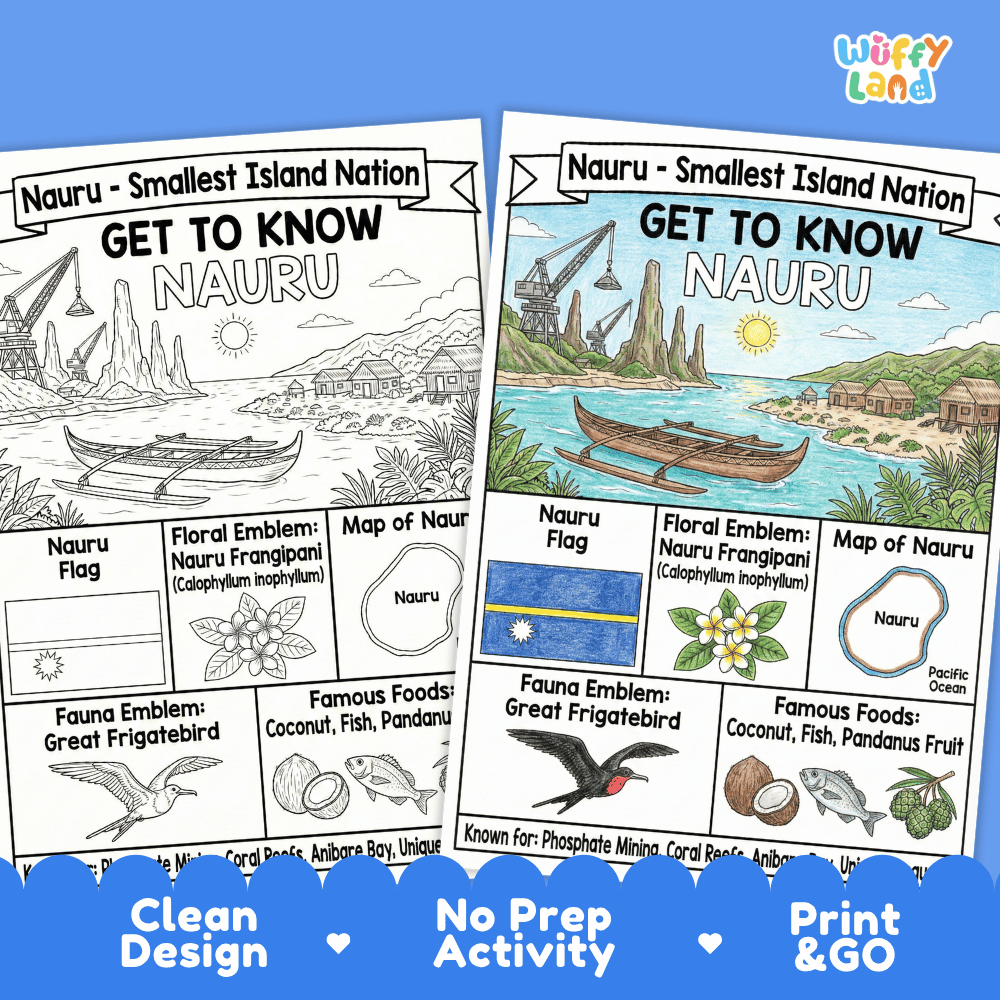 Nauru Geography Coloring Poster | Oceania Country Study Research Worksheet Activity