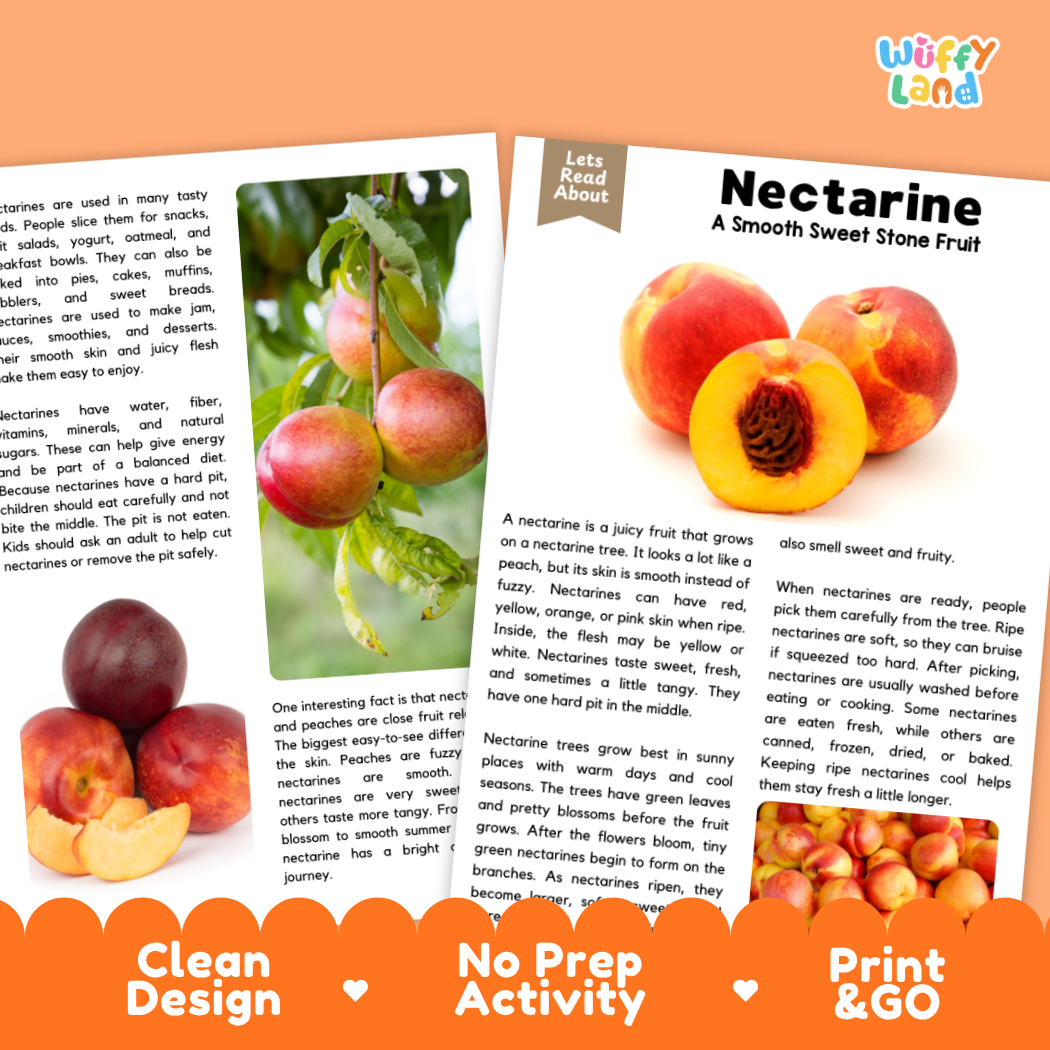 Teacher answer key page showing complete question solutions for Nectarine nature and science reading comprehension practice