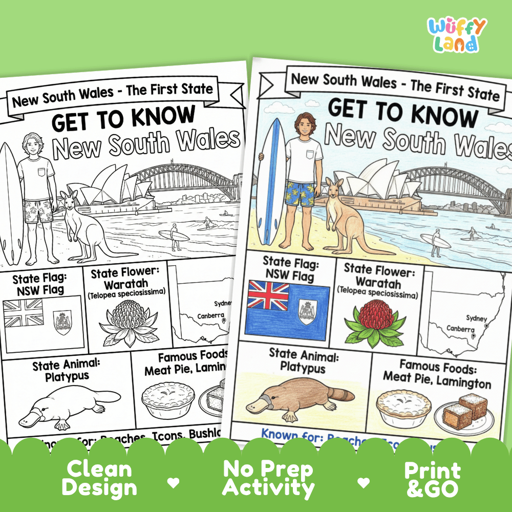 New South Wales Geography Coloring Poster and Activity Worksheet