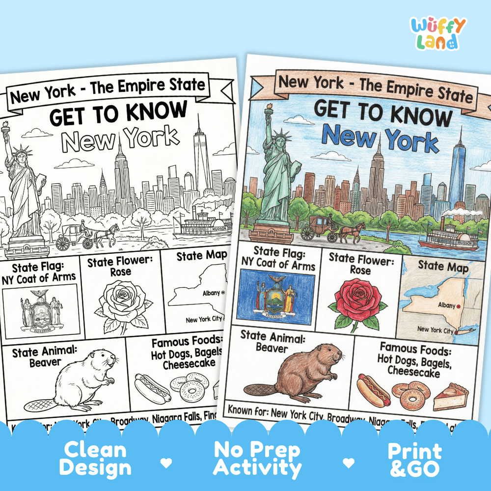 New York Geography Coloring Poster Worksheets