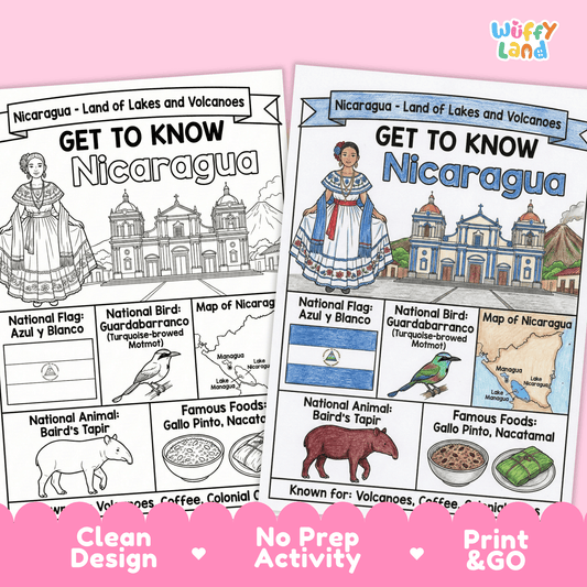 Nicaragua Country Study Geography Coloring Page Worksheet Activity