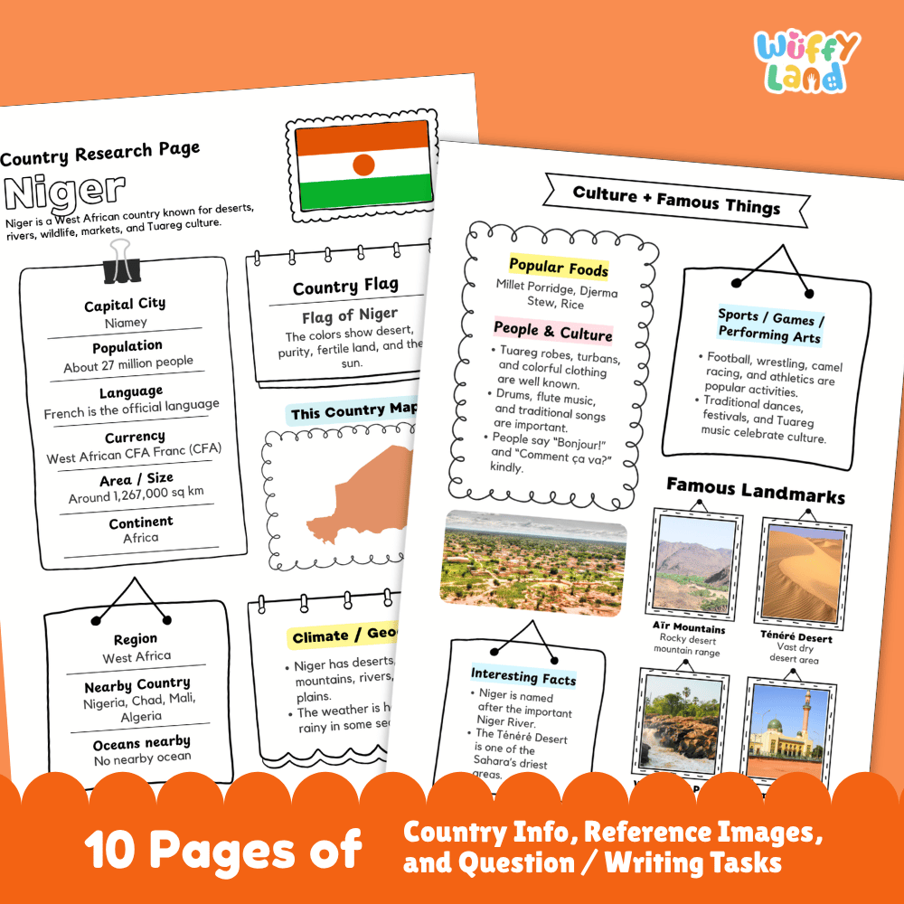 Niger Country Research Project Worksheets and Activity Pages