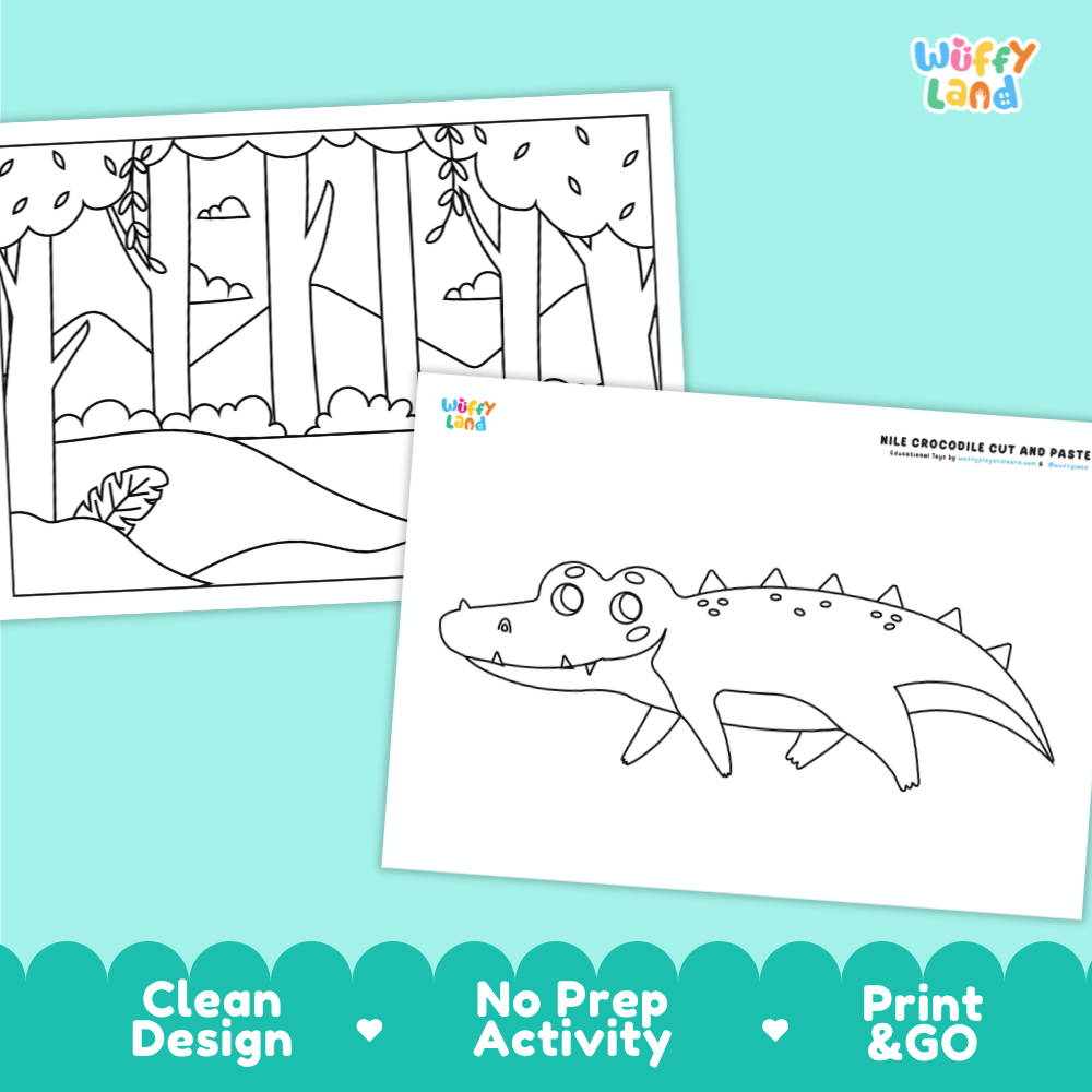Nile Crocodile Cut and Paste Craft and Coloring Activity Worksheets