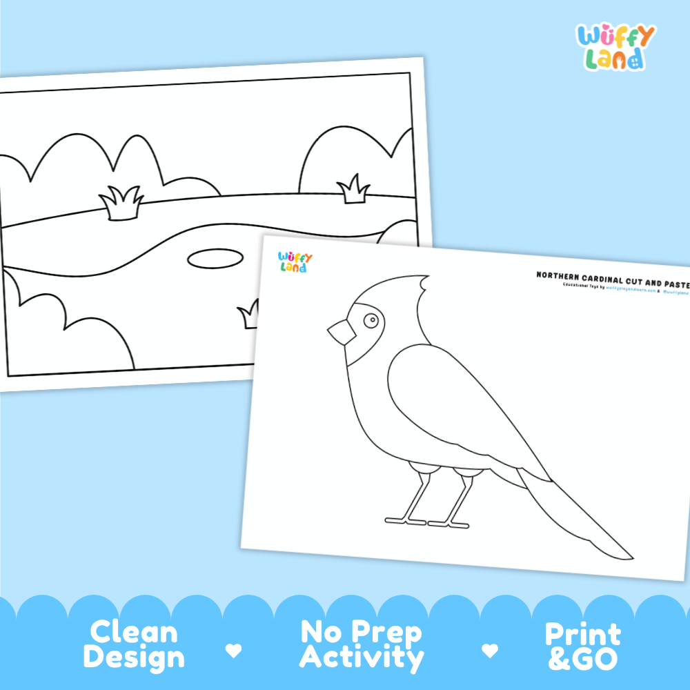 Northern Cardinal Cut and Paste Craft and Coloring Activity Worksheets