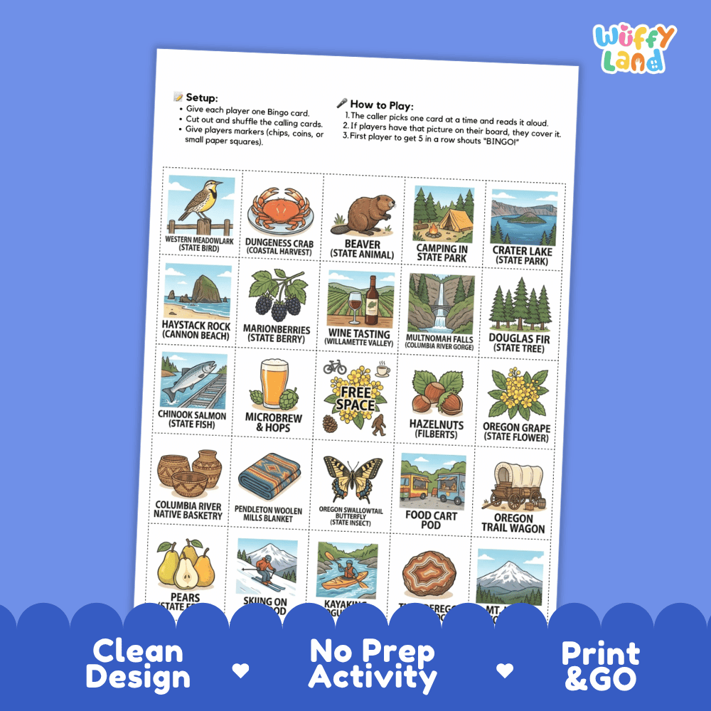 Oregon Geography BINGO Game Beaver State Activity Printable Boards