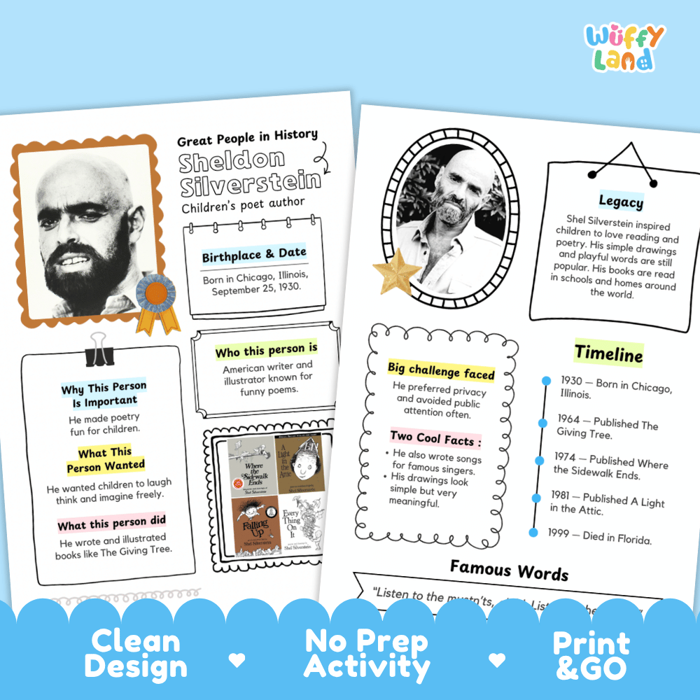 Sheldon Silverstein Famous People Research Page Worksheets