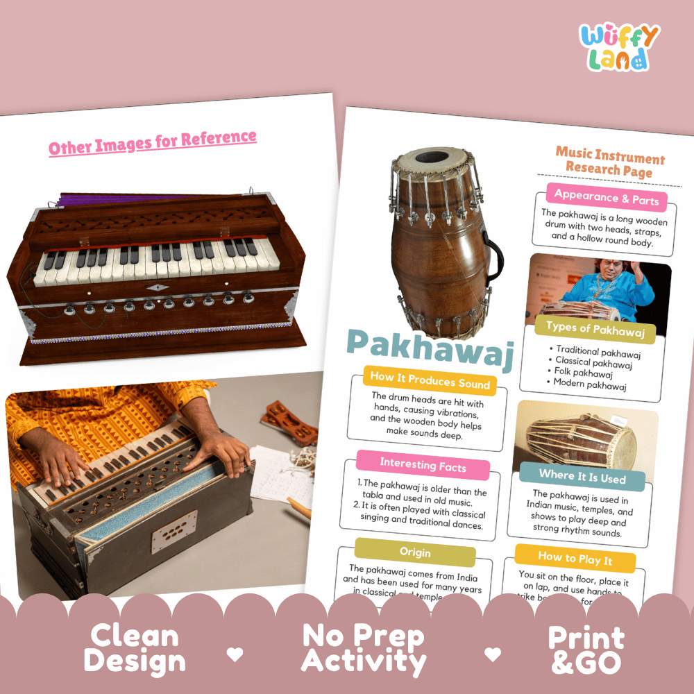Pakhawaj Music Research Page Worksheets and Information Poster