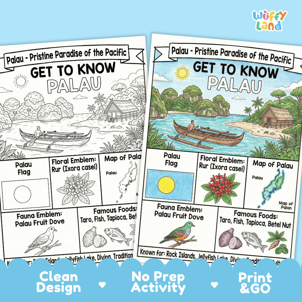 Palau Geography Coloring Poster | Oceania Country Study Research Worksheet Activity