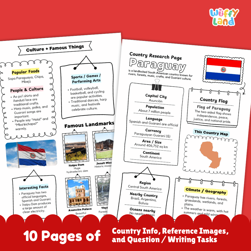 Paraguay Country Research Project Worksheets and Activity Pages