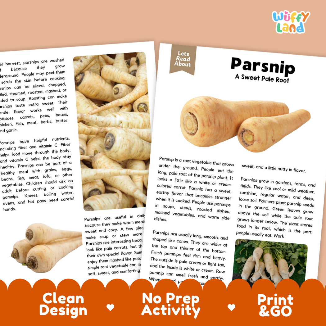 Teacher answer key page showing complete question solutions for parsnip reading comprehension practice