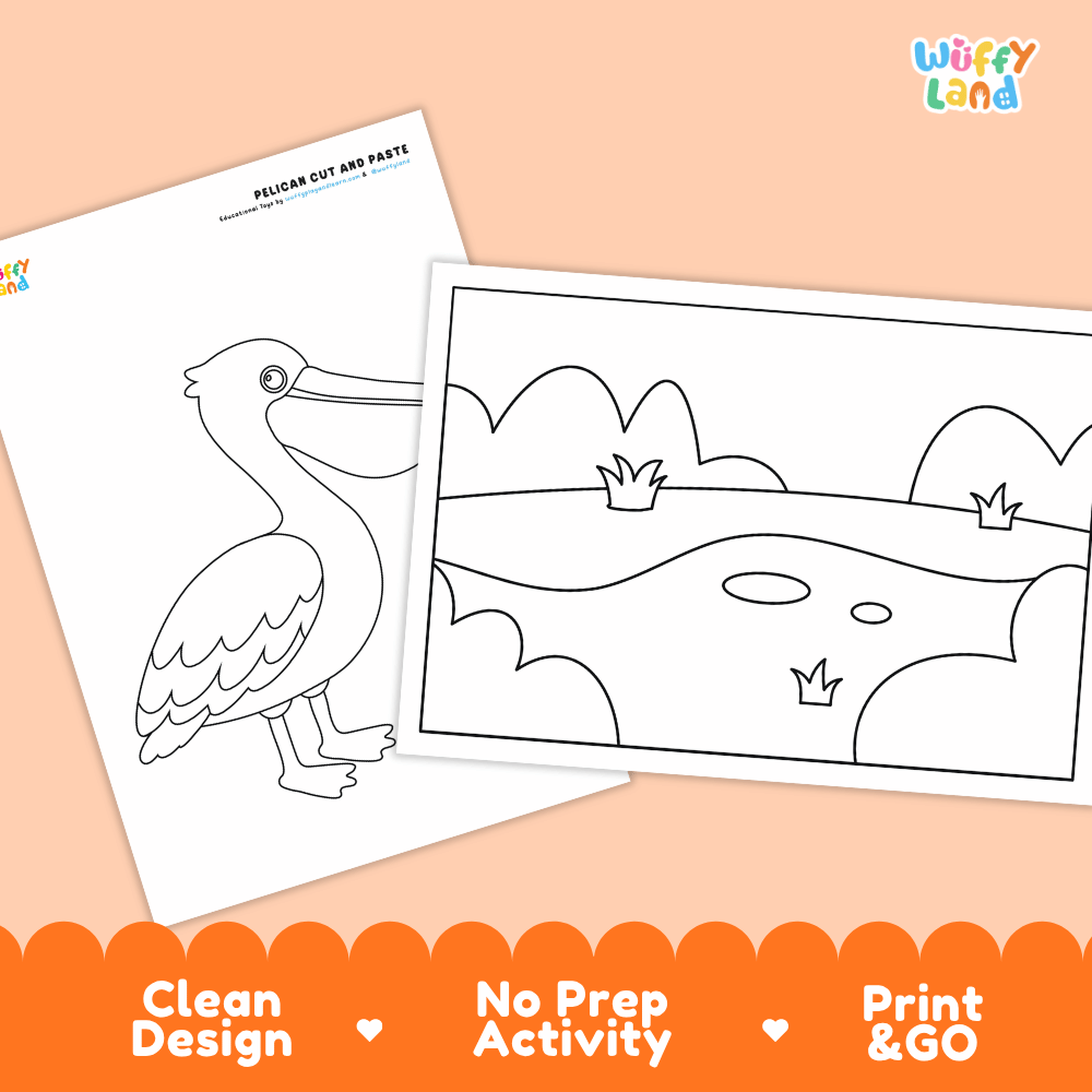 Pelican Cut and Paste Craft and Coloring Activity Worksheets
