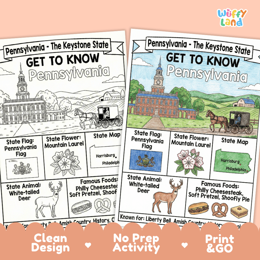 Pennsylvania Geography Coloring Poster Worksheets