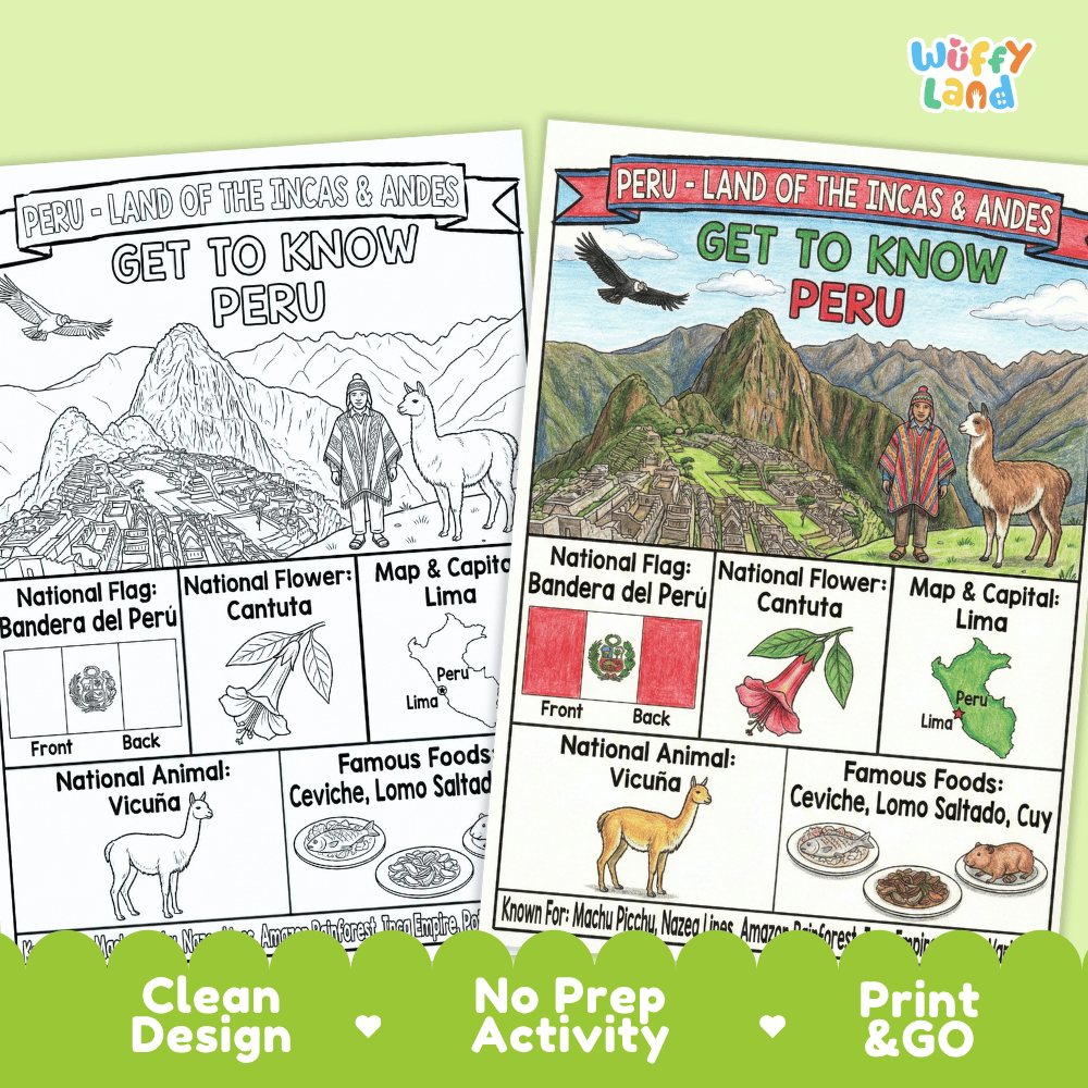 Peru Geography Coloring Poster and Fact Sheet Printables