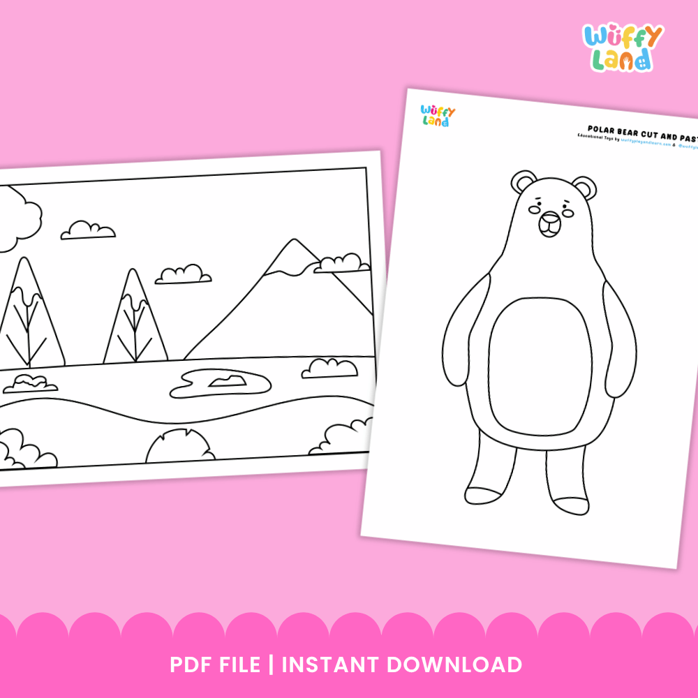Polar Bear Cut and Paste Craft and Coloring Activity Worksheets
