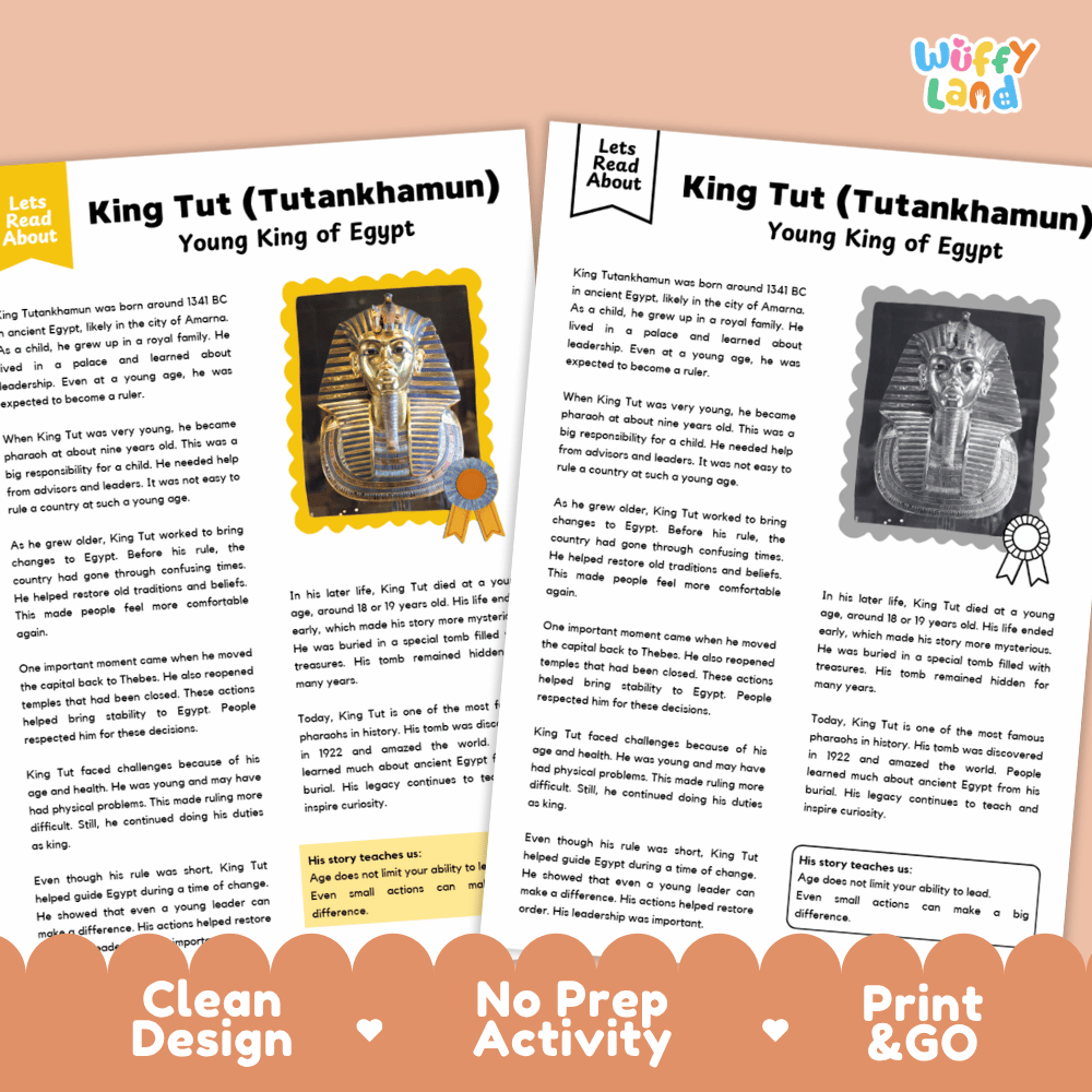 Clean design no prep print and go ancient history biography reading and writing activity layout ready for classroom and homeschool use