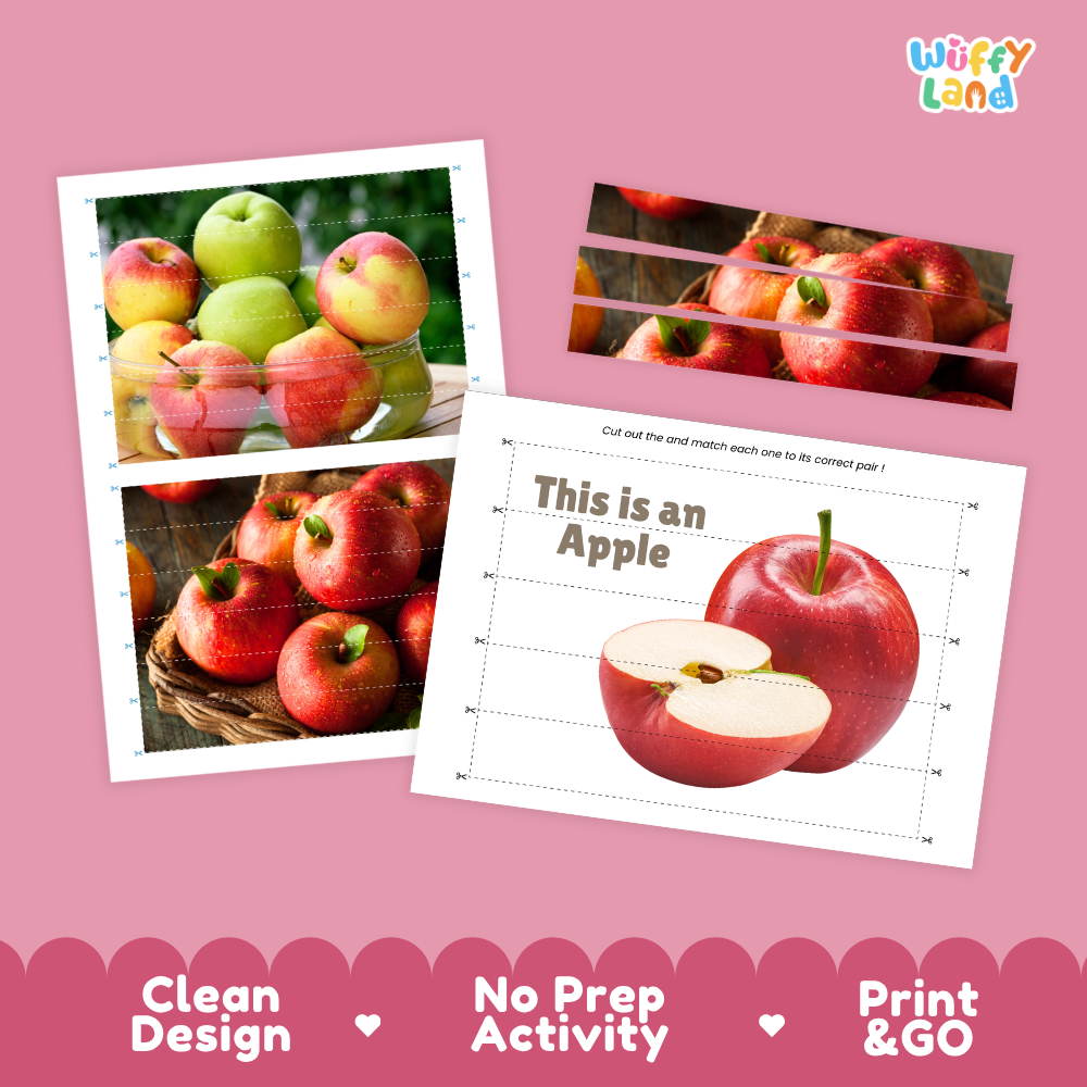 Clean design no prep print and go apple cut and match activity printable PDF pack