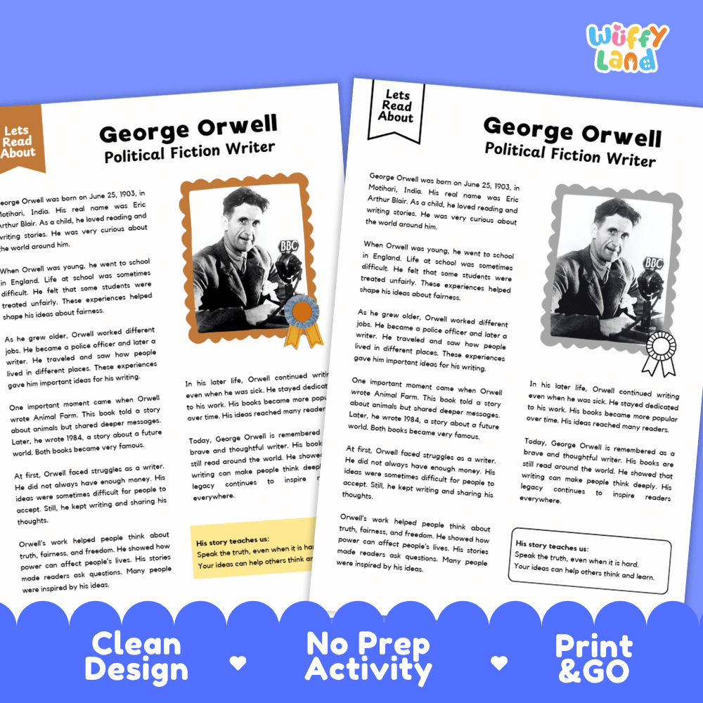 Clean design no prep print and go author biography and writing activity layout ready for classroom and homeschool use