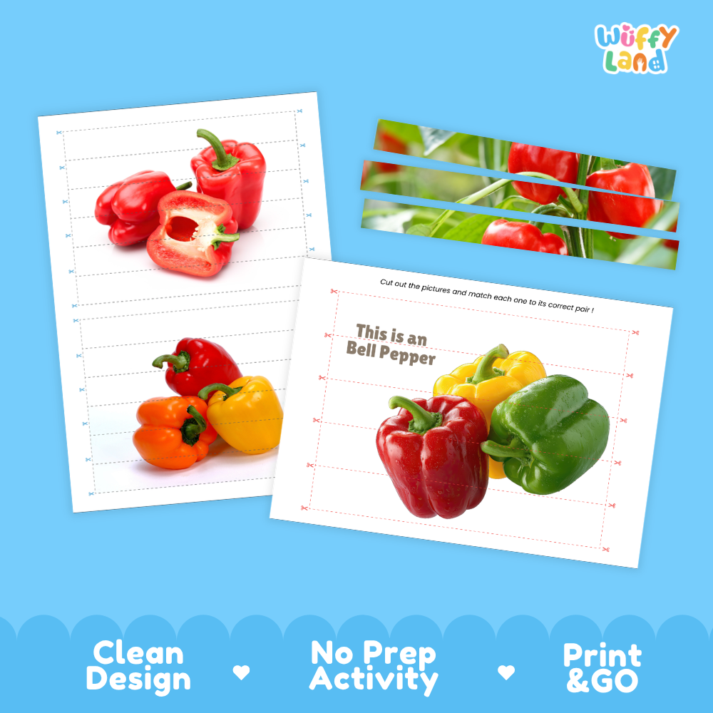Clean design no prep print and go bell pepper cut and match activity printable PDF pack