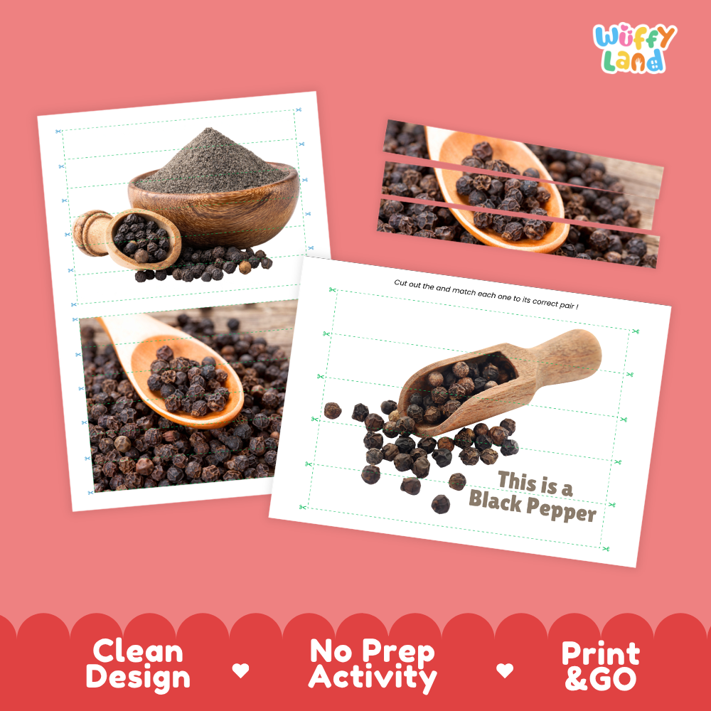 Clean design no prep print and go black pepper cut and match activity printable PDF pack