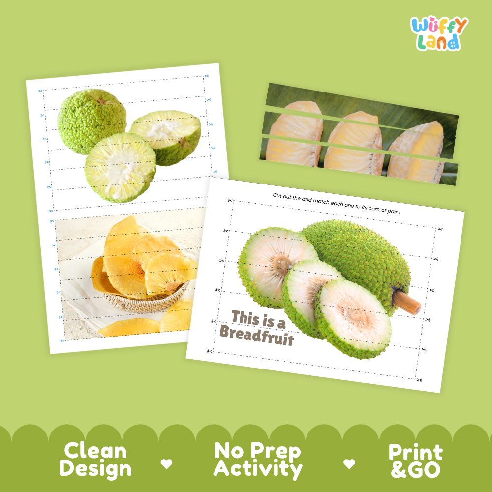 Clean design no prep print and go breadfruit cut and match activity printable PDF pack