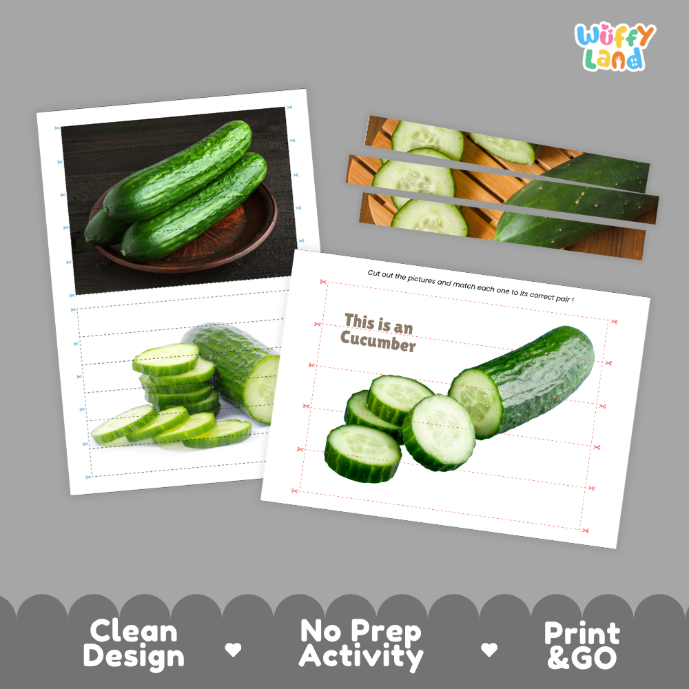 Clean design no prep print and go cucumber cut and match activity printable PDF pack