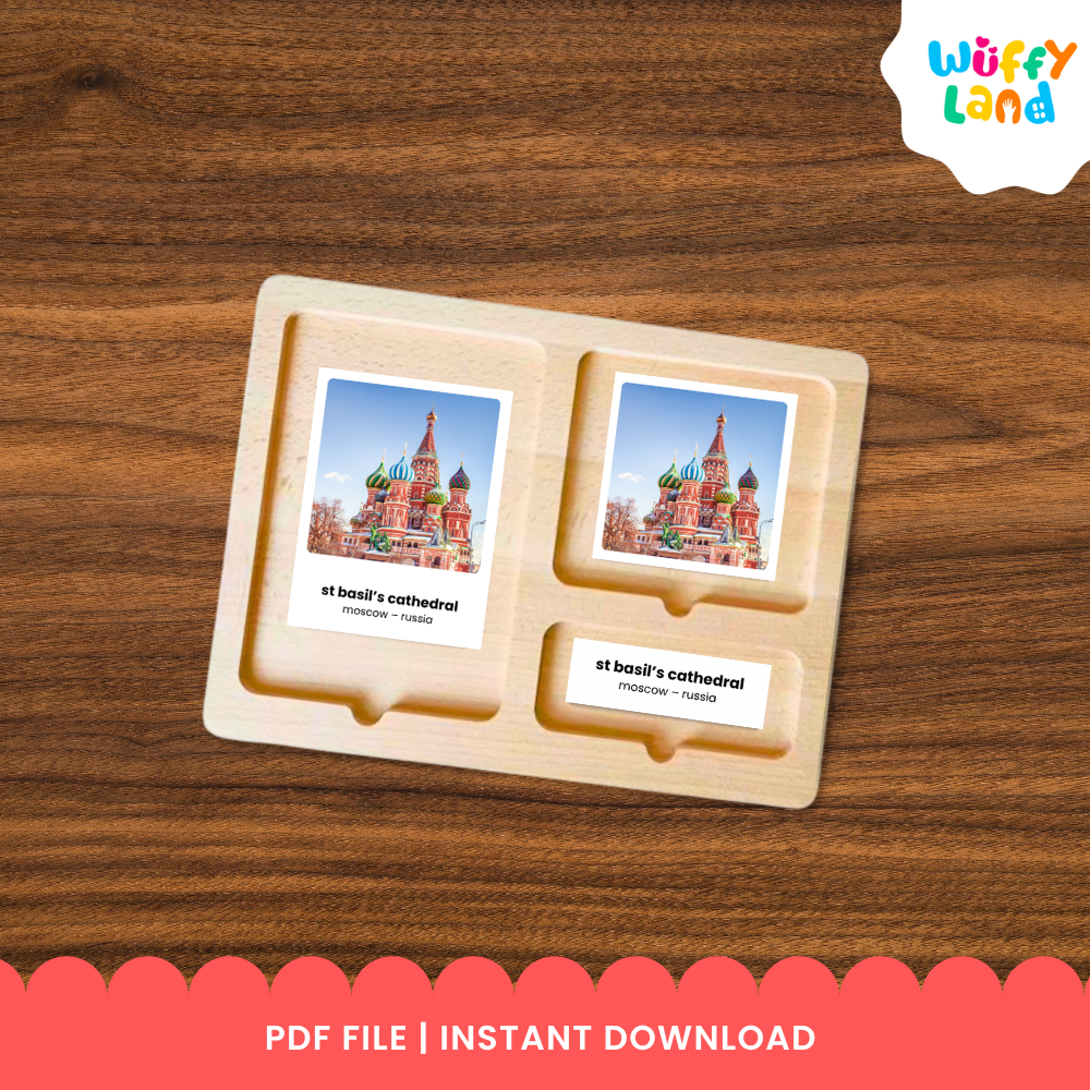Clean design no prep print and go Europe landmark 3 part card Montessori geography printable PDF pack