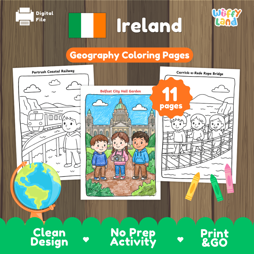 Clean design no prep print and go Ireland geography activity pack layout ready for classroom and homeschool use