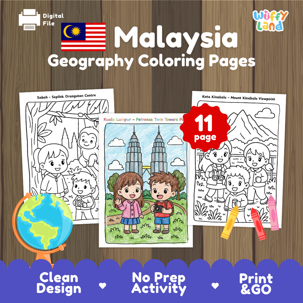 Clean design no prep print and go Malaysia geography activity pack layout ready for classroom and homeschool use